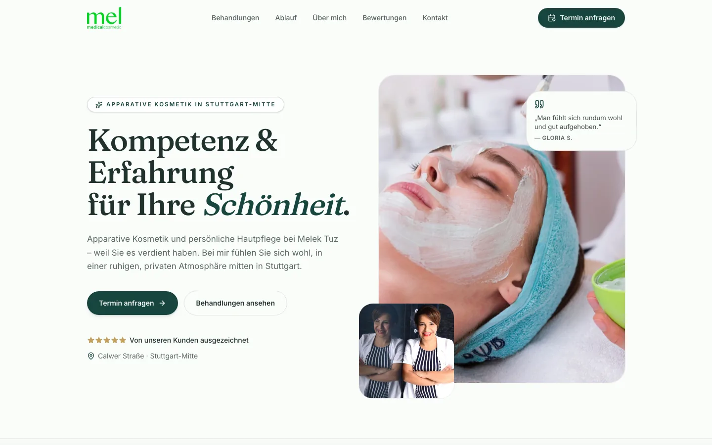 Beispiel einer fertigen Website: Startseite von Mel Medical Cosmetic