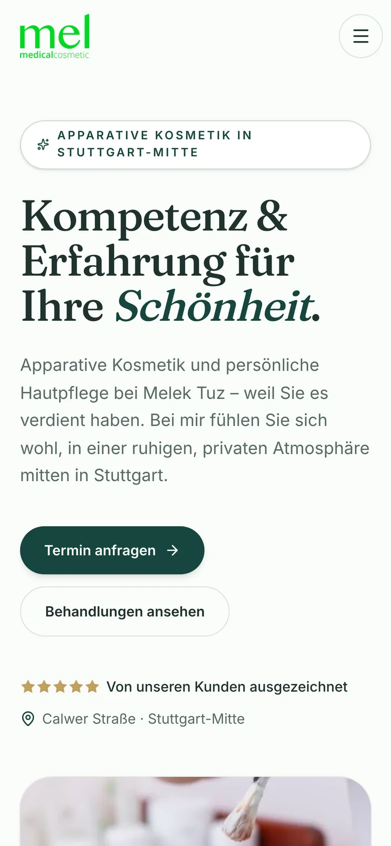 Mel Medical Cosmetic: Startseite am Handy