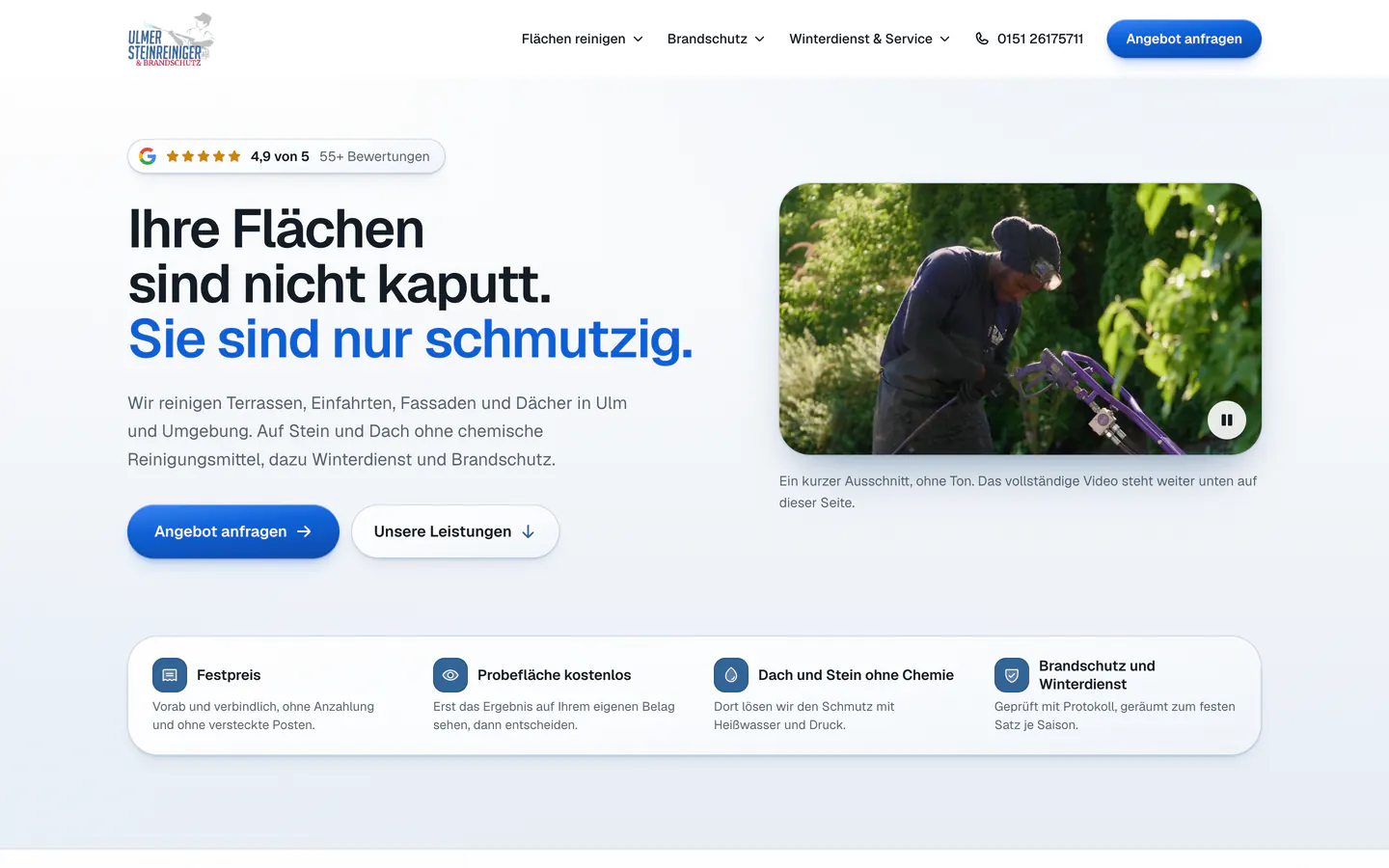 Ulmer Steinreiniger: Startseite am Computer