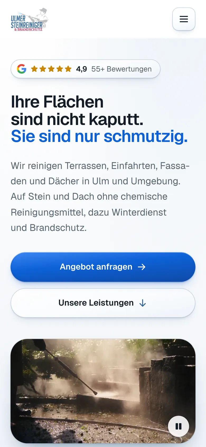 Ulmer Steinreiniger: Startseite am Handy