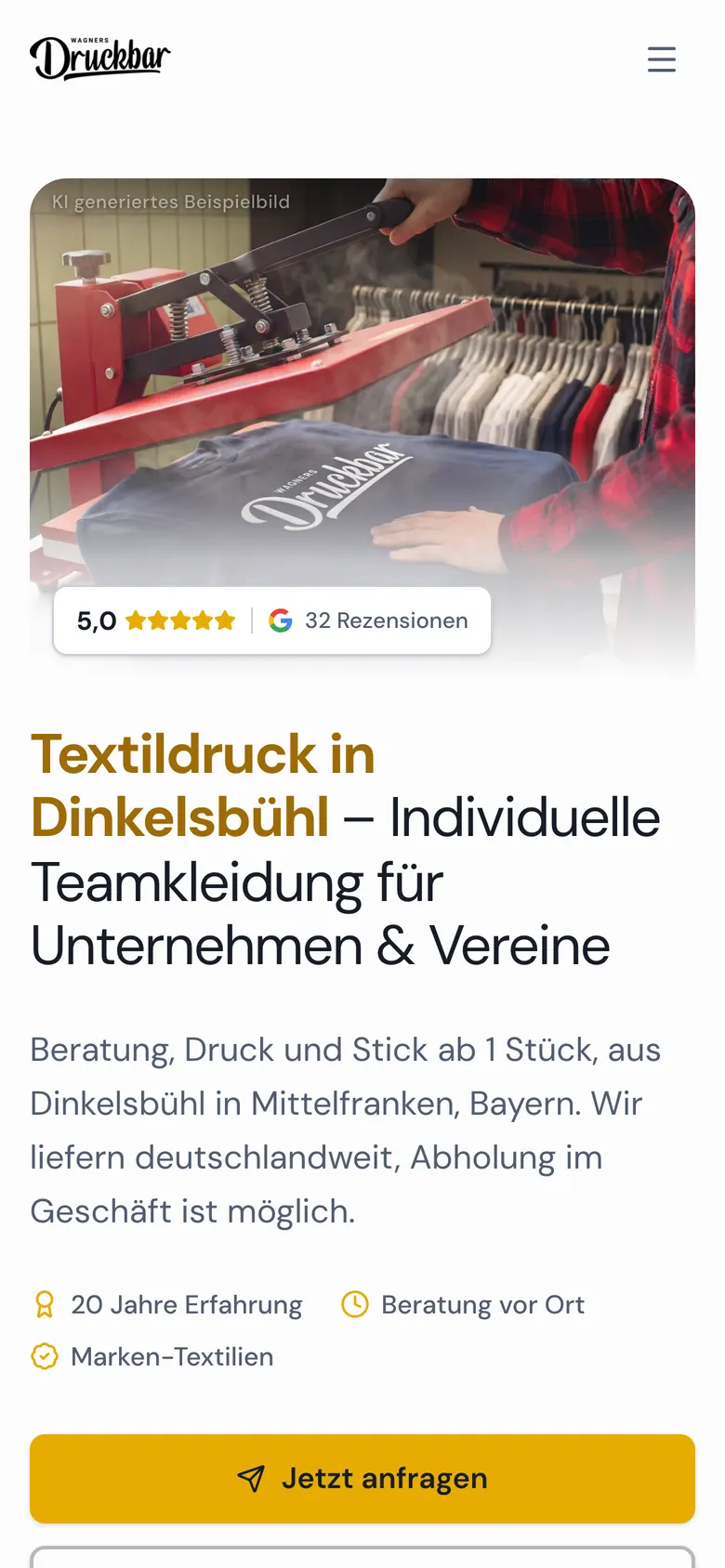 Wagners Druckbar: Startseite am Handy
